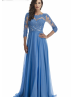 Elbow Sleeves Beaded Lace Long Chiffon Prom Dress 